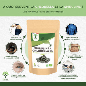 Mix Spiruline et Chlorella bio comprimés - Bioptimal Bioptimal Superaliment infusion.organic