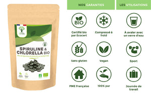 Mix Spiruline et Chlorella bio comprimés - Bioptimal Bioptimal Superaliment infusion.organic