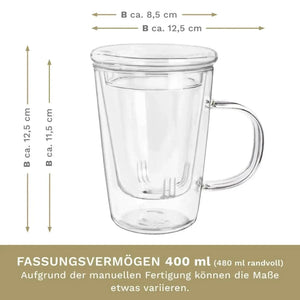 Tea Glass 400ml - Glass Tea Cup, Strainer & Lid - Teacup, Accessories - Accessories, Infuser, Teacup - infusion.organic