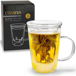 Tea Glass 400ml - Glass Tea Cup, Strainer & Lid - Teacup, Accessories - Accessories, Infuser, Teacup - infusion.organic