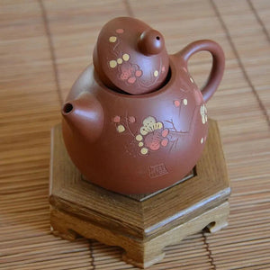 Yixing Brown Clay Teapot with Flowers 210ml - Teapot - Accessories - infusion.organic