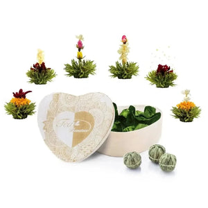 6 Blossom Tea Heart Wooden Box Green Tea - Blooming Tea - Blooming Tea, Green Tea - infusion.organic