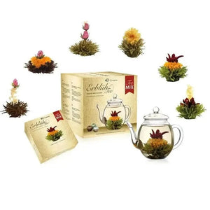 Herbal Tea gift set & pot, tea flower white, green, black tea - Blooming Tea - Blooming Tea, Green Tea, Tea Collections, Teapot - infusion.organic