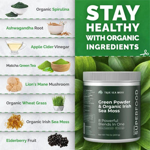 Sea Moss Green Superfood Blend with Spirulina, Ashwagandha - Sea Moss - Minerals, Supplement - infusion.organic