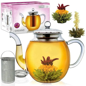 Glass teapot 1L with two Herbal Tea flowers - Teapot, Blooming Tea - Blooming Tea, Teapot - infusion.organic