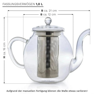Glass teapot 1L with two Herbal Tea flowers - Teapot, Blooming Tea - Blooming Tea, Teapot - infusion.organic
