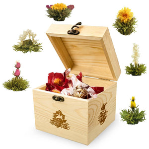 Wooden decorative box, 6-piece blossom tea, white tea, 11.5 cm Blooming Tea Creano infusion.organic