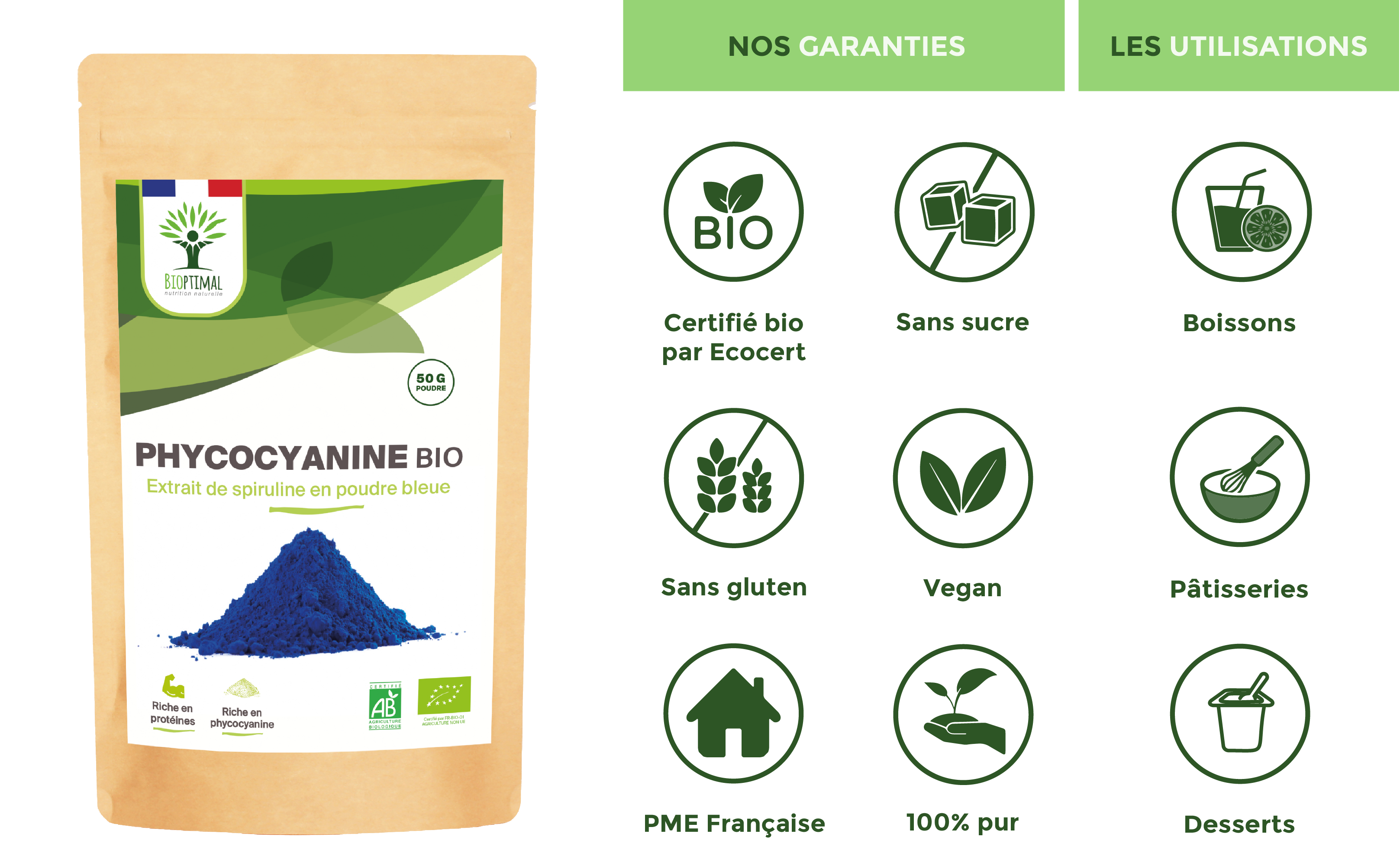 Organic Phycocyanin - Blue Spirulina Extract Powder Supplement Bioptimal infusion.organic