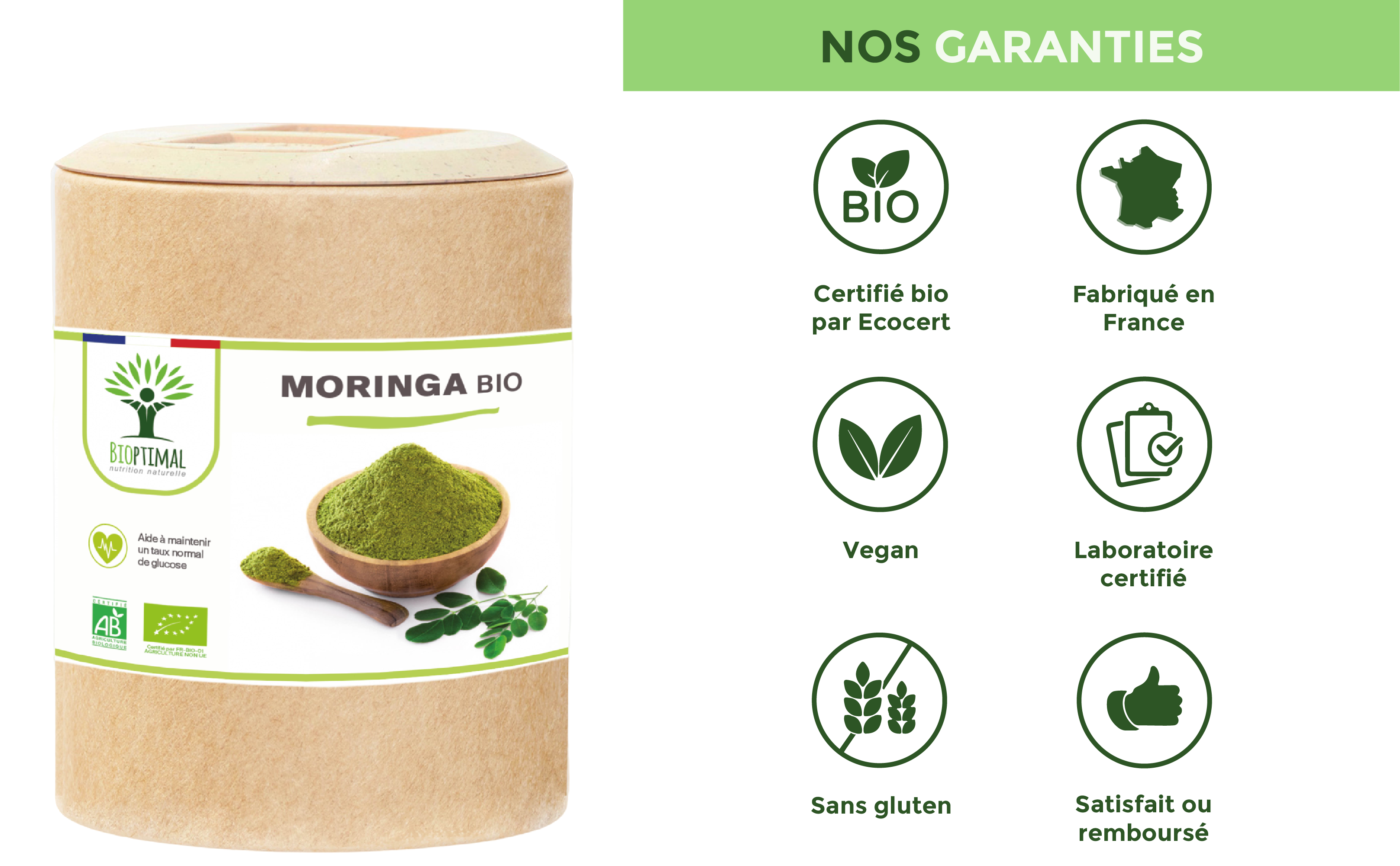 Organic Moringa - Dietary supplement - in capsules Supplement Bioptimal infusion.organic