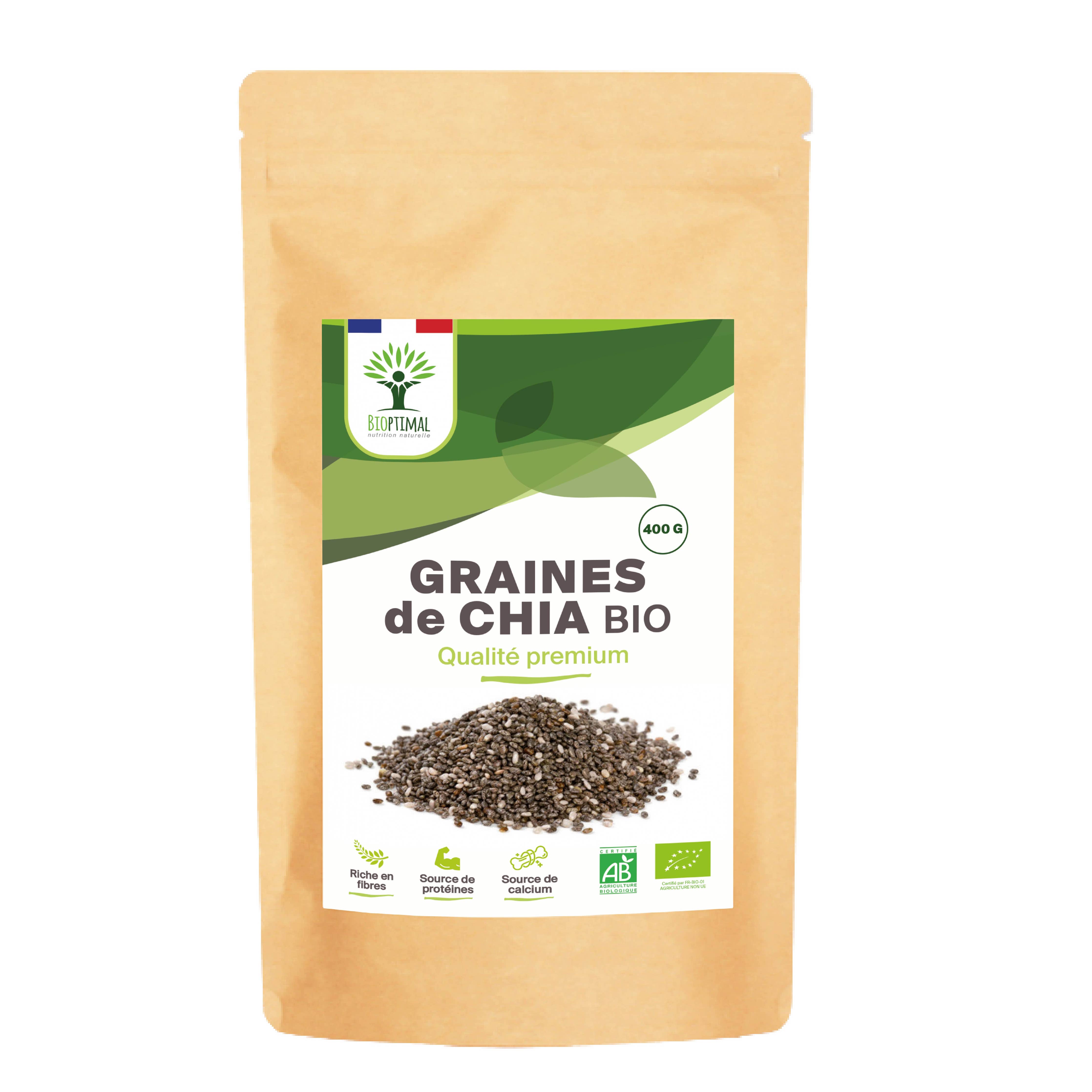 Organic chia seeds - Packaged in France - Vegan Supplement Bioptimal infusion.organic