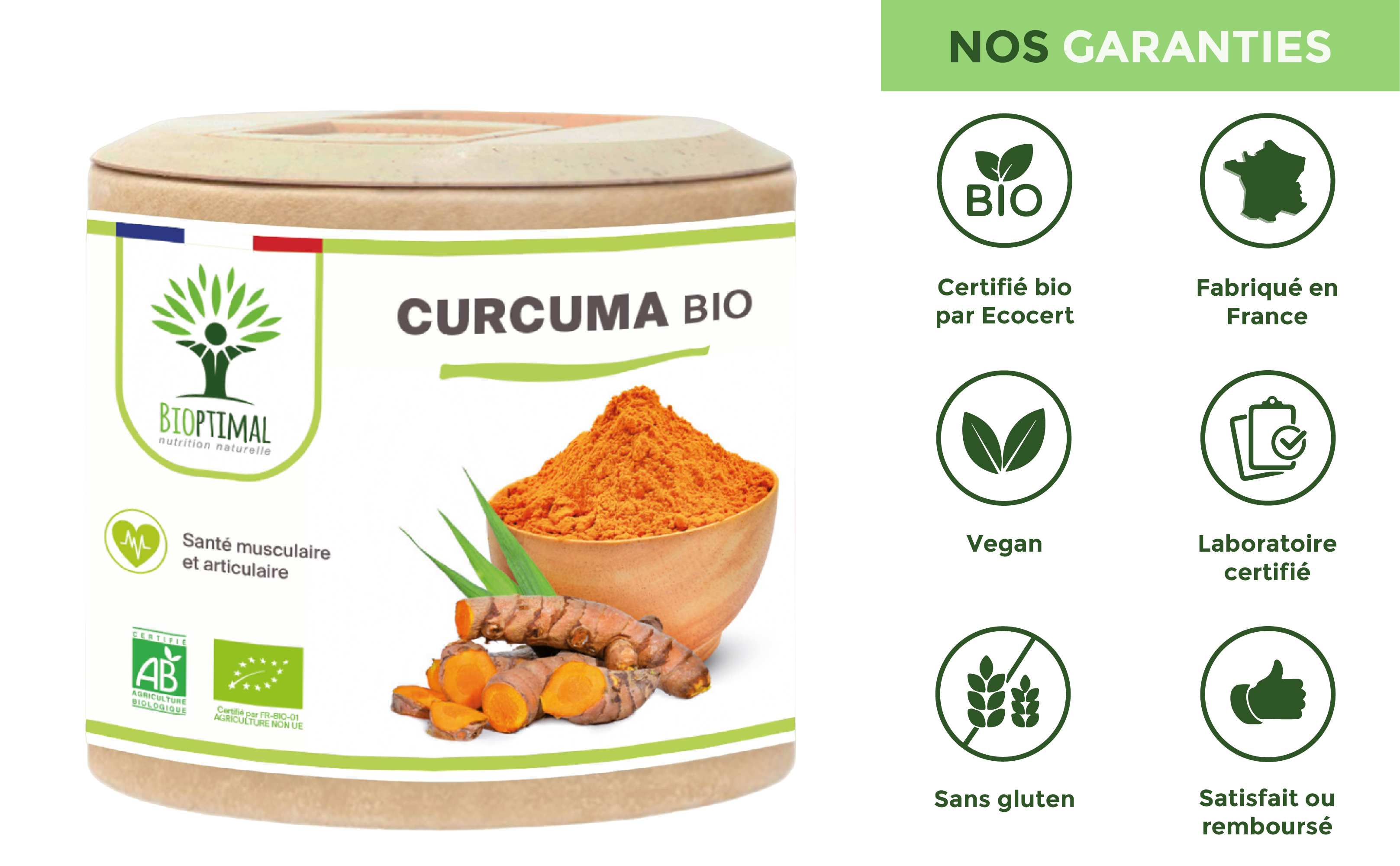 Organic turmeric - Food supplement - in capsules Supplement Bioptimal infusion.organic