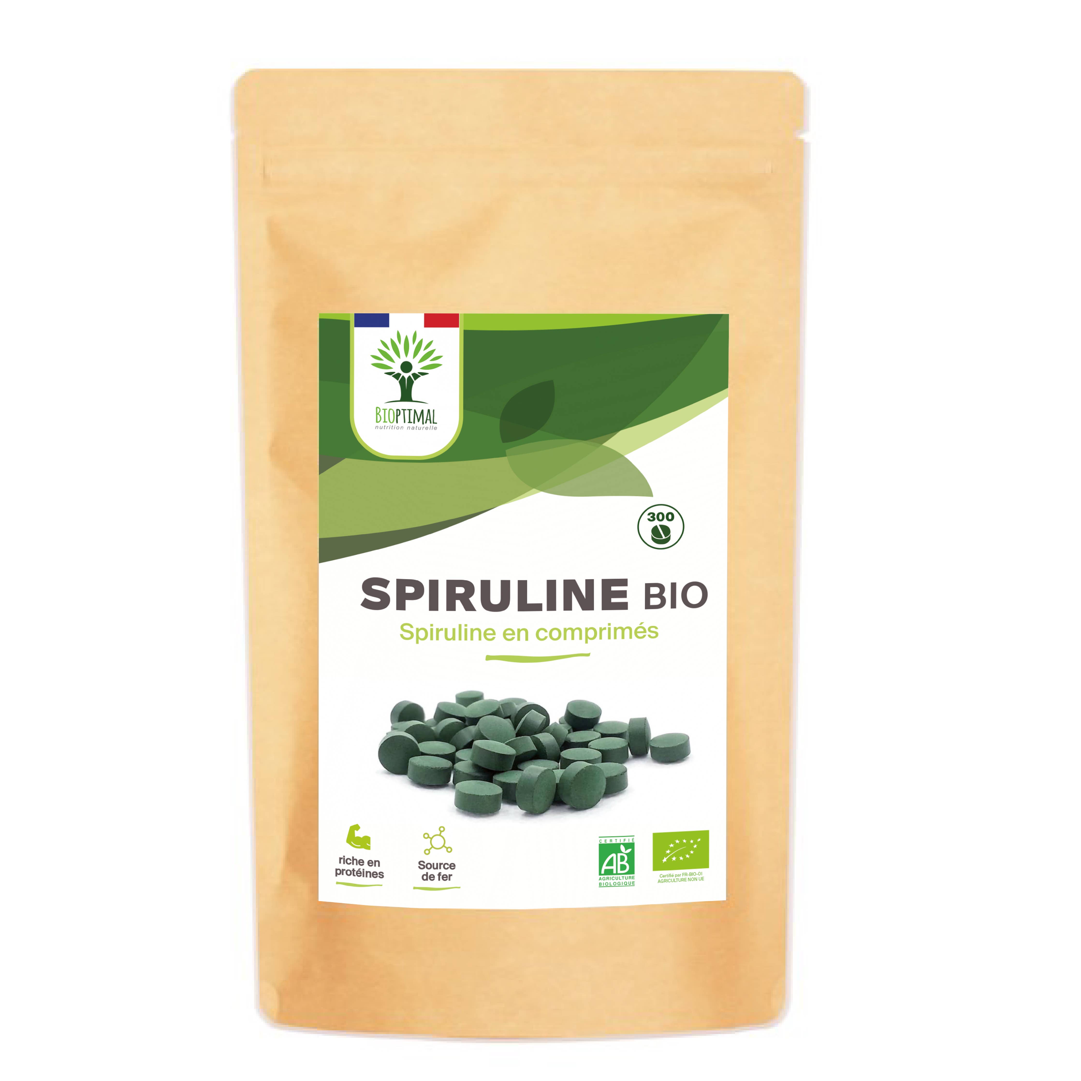 Organic Spirulina in Tablets - Packaged in France - Vegan Supplement Bioptimal infusion.organic