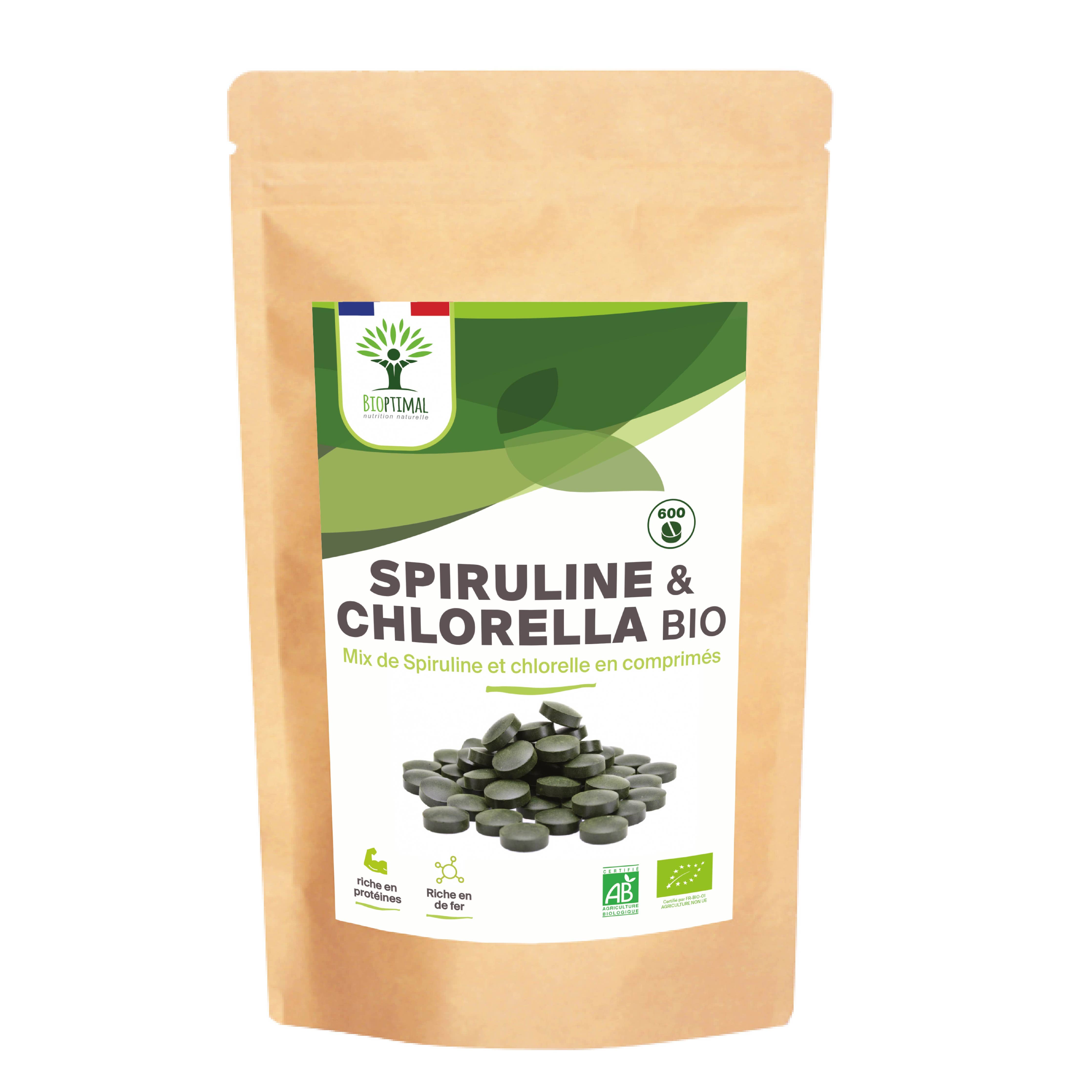 Organic spirulina & chlorella - in tablets Supplement Bioptimal infusion.organic