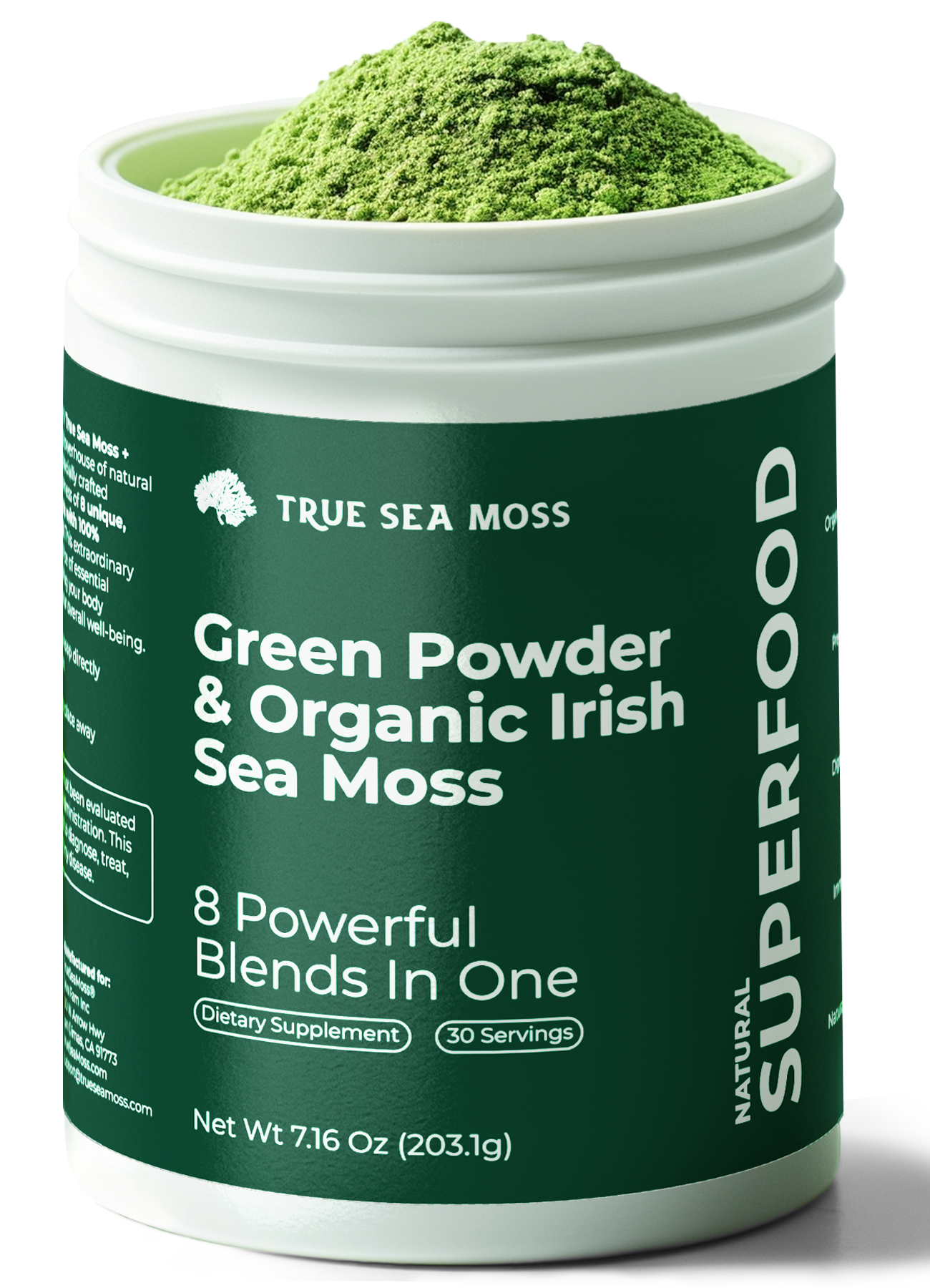 Sea Moss Green Superfood Blend with Spirulina, Ashwagandha Supplement TrueSeaMoss infusion.organic