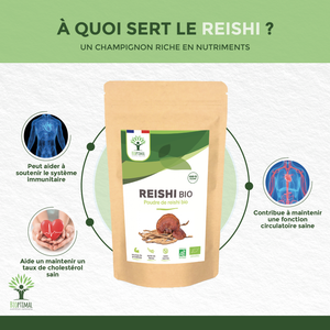 Organic Reishi powder - Packaged in France - Vegan Supplement Bioptimal infusion.organic