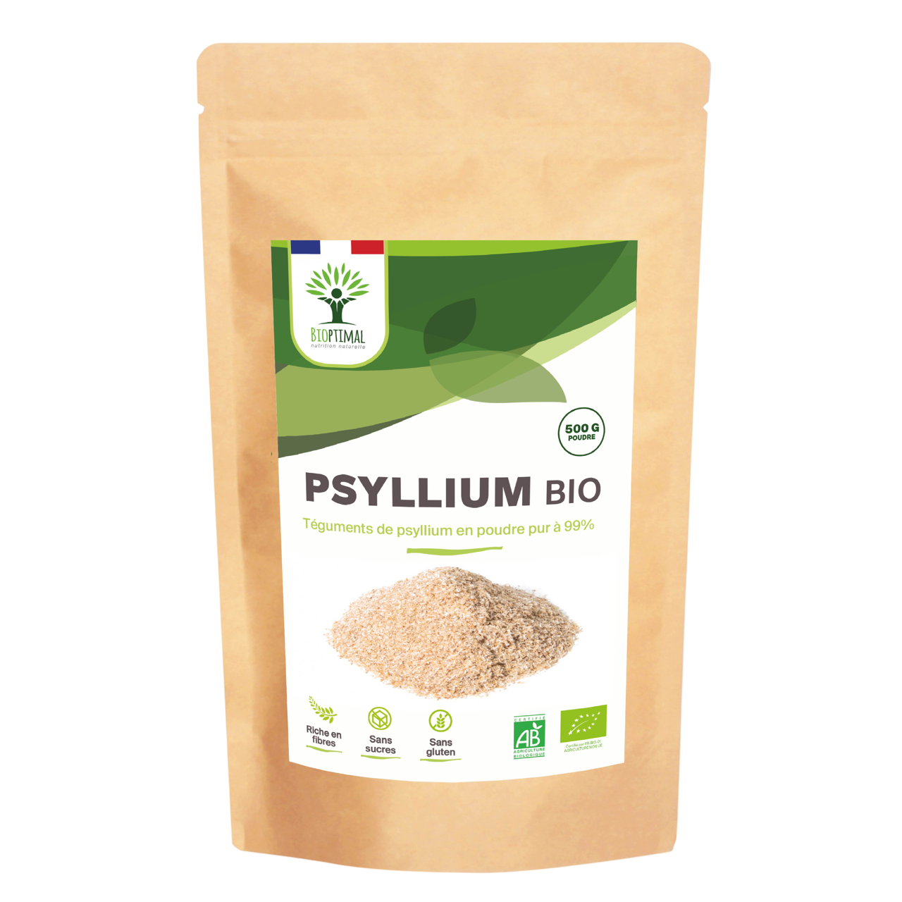 Organic blond psyllium powder - Packaged in France Supplement Bioptimal infusion.organic