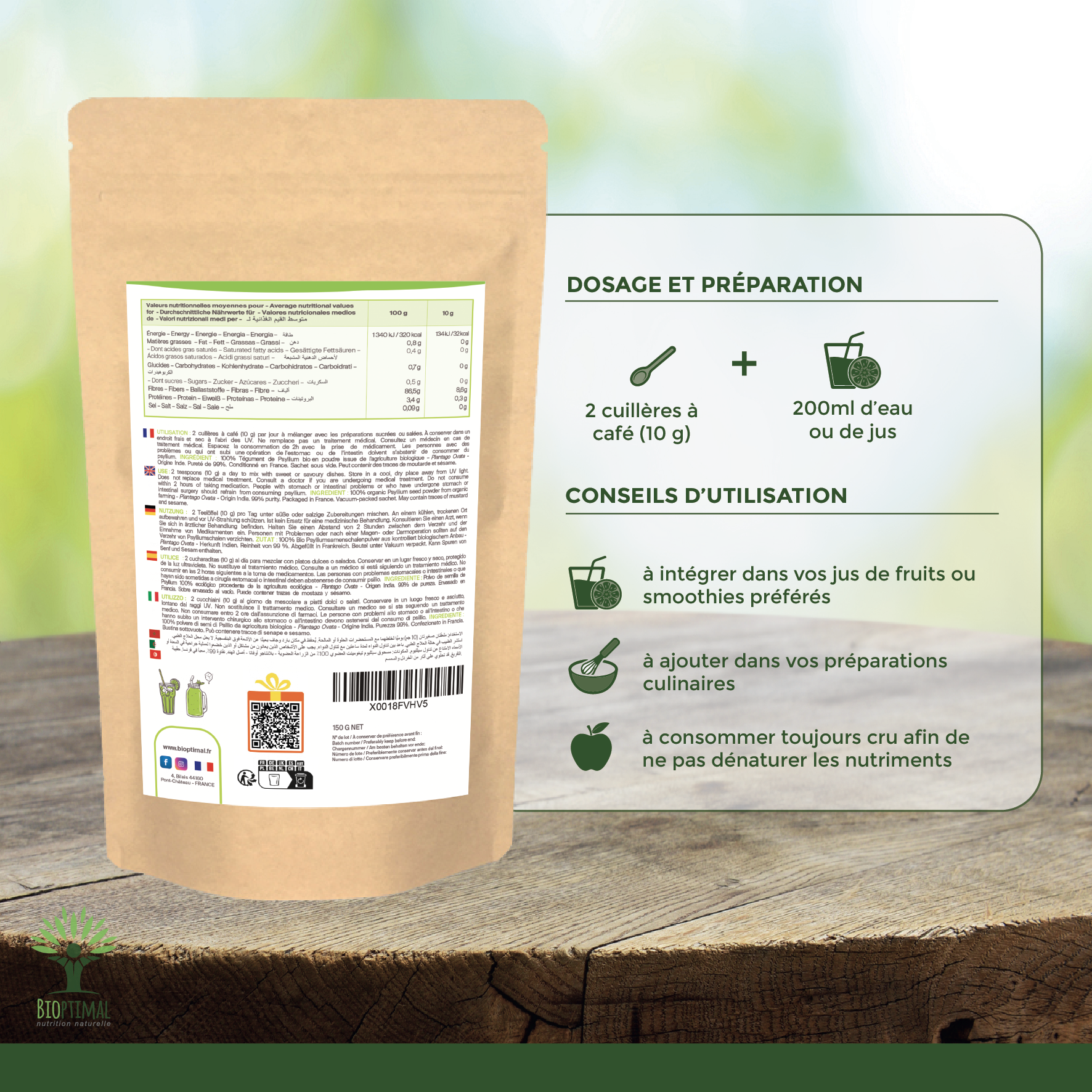 Organic blond psyllium powder - Packaged in France Supplement Bioptimal infusion.organic