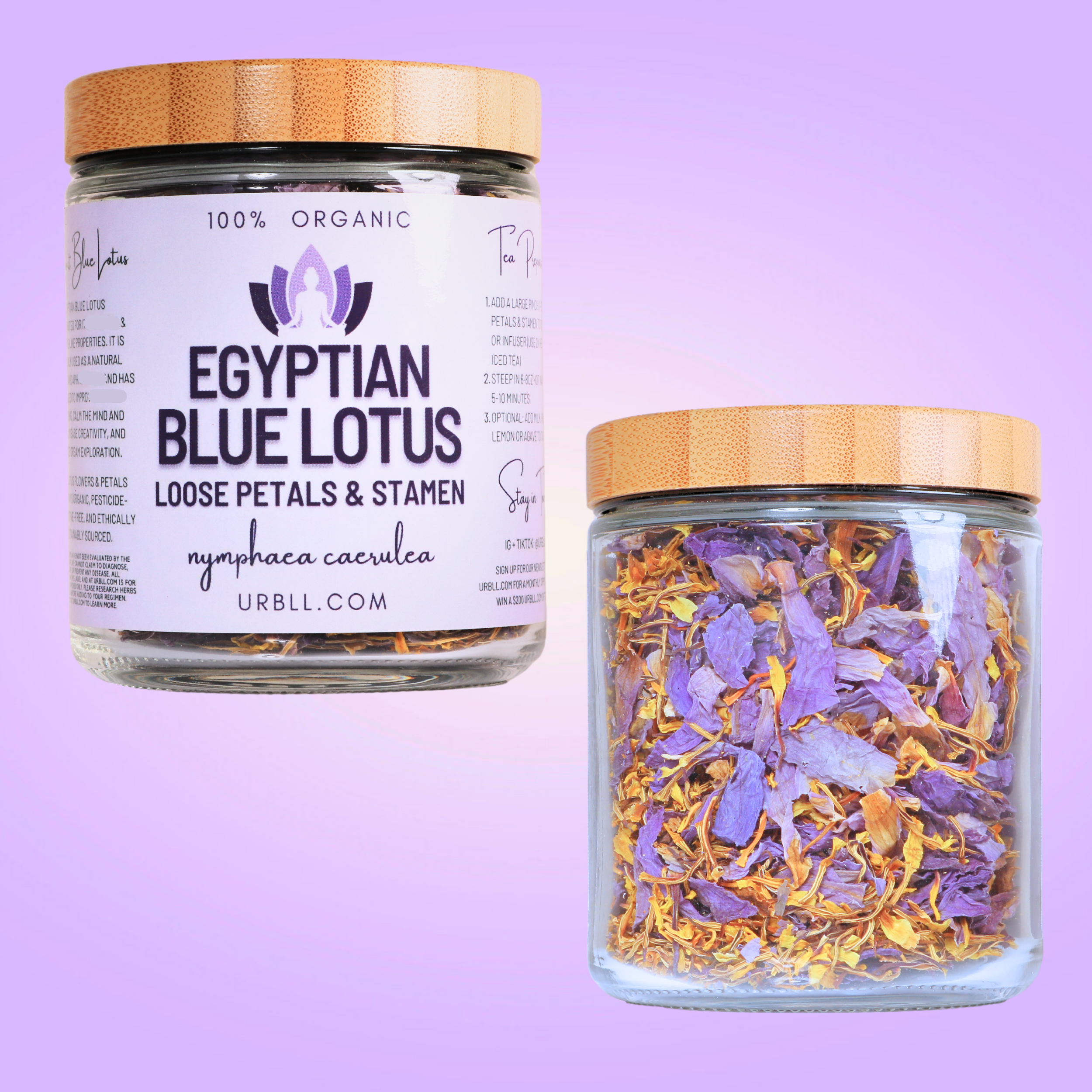 Egyptian Blue Lotus LOOSE PETALS +Stamen in Glass Jar Magical Tea Urbll infusion.organic