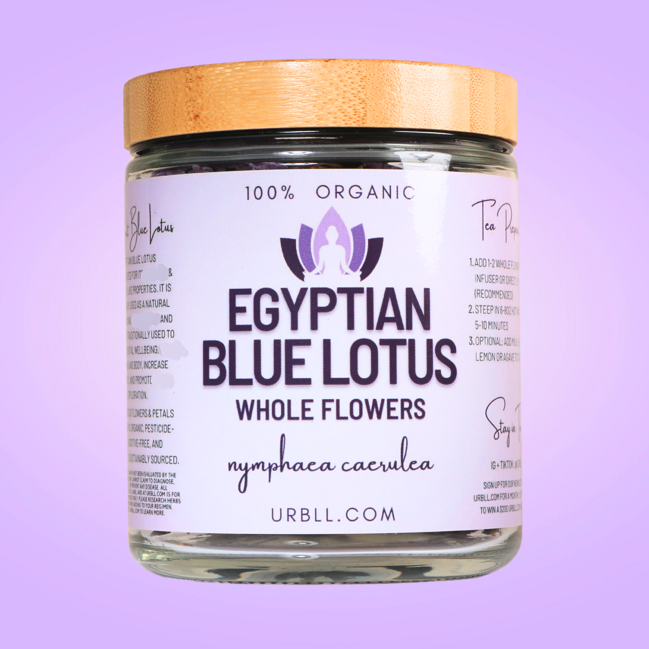 Egyptian Blue Lotus WHOLE FLOWER in Glass Jar Magical Tea Urbll infusion.organic