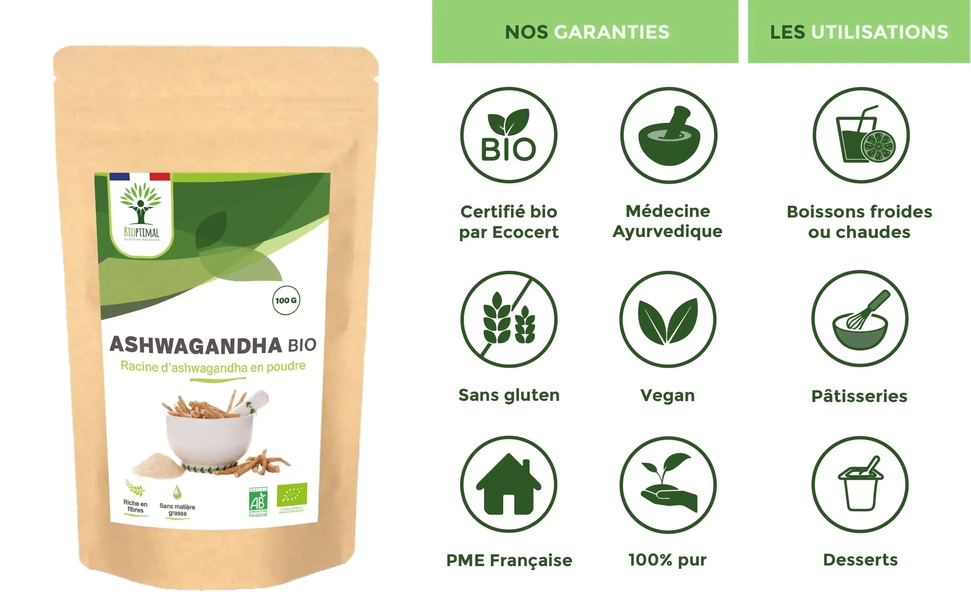 ashwagandha powder - Adaptogens, Supplements - Adaptogens, Supplements - infusion.organic