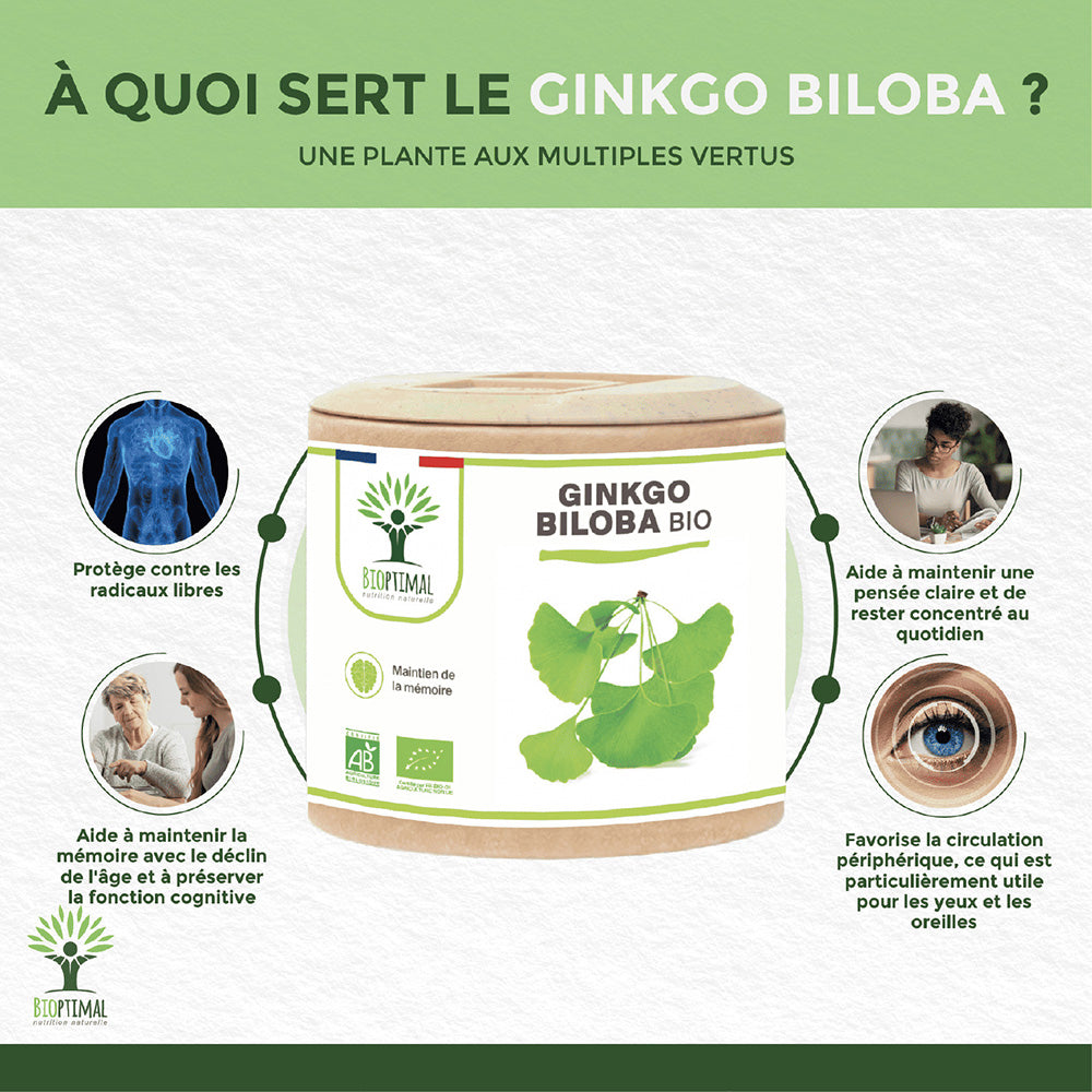 Ginkgo Biloba bio gélules - Bioptimal Bioptimal Complément alimentaire infusion.organic