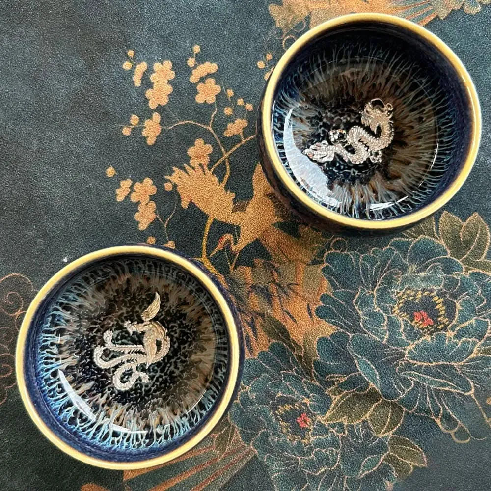 Jianzhan Tenmoku Tea Cup with Silver Phoenix 50ml - Bowel - Accessories - infusion.organic