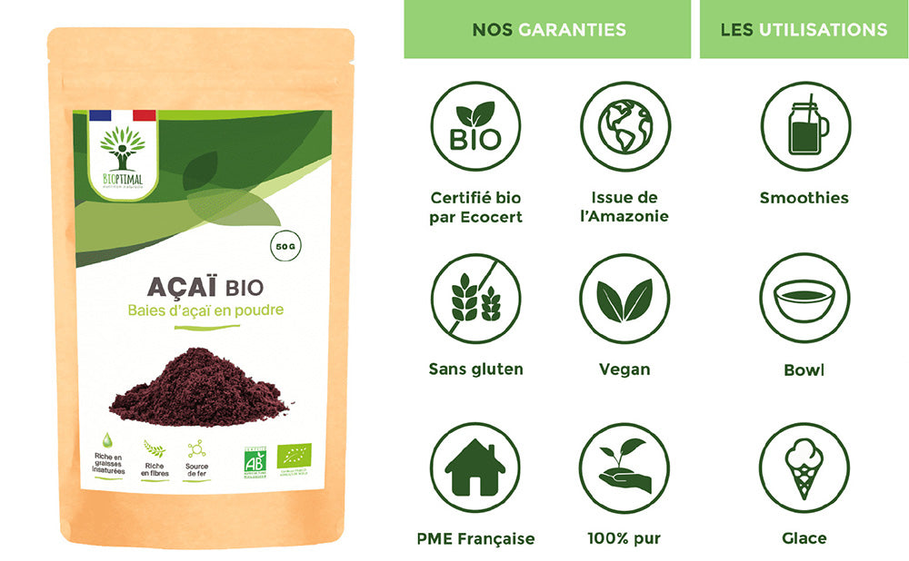 Açaï bio poudre -  Bioptimal Bioptimal Superaliment infusion.organic