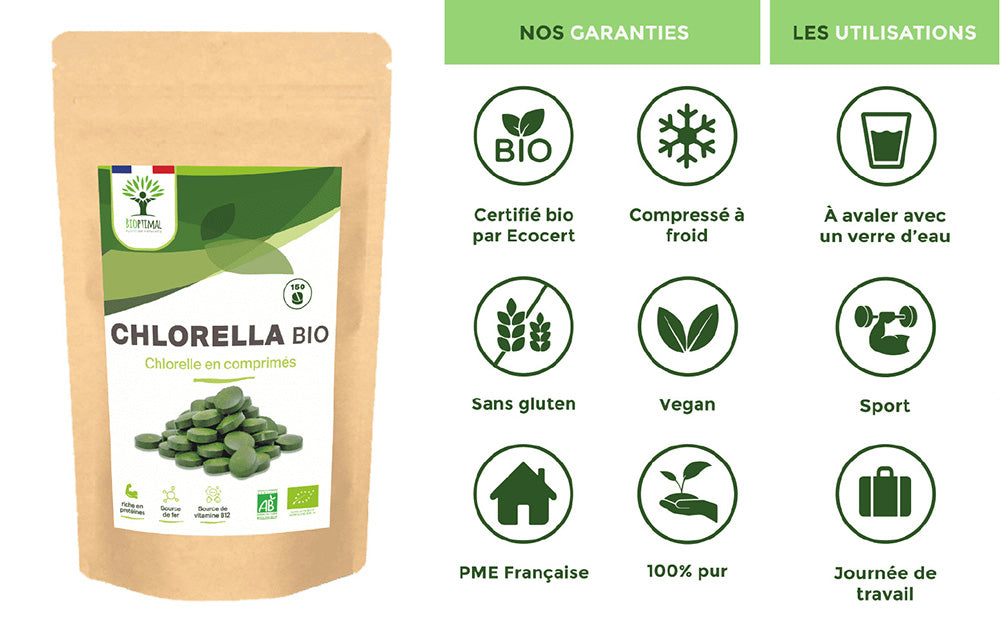 Chlorella bio comprimés -  Bioptimal Bioptimal Superaliment infusion.organic