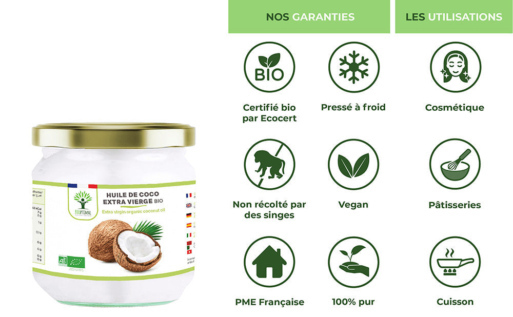 Huile de coco extra vierge bio -  Bioptimal Bioptimal Superaliment infusion.organic