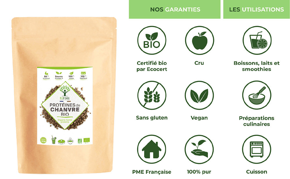 Protéines de chanvre bio poudre - Bioptimal Bioptimal Nutrition sportive infusion.organic
