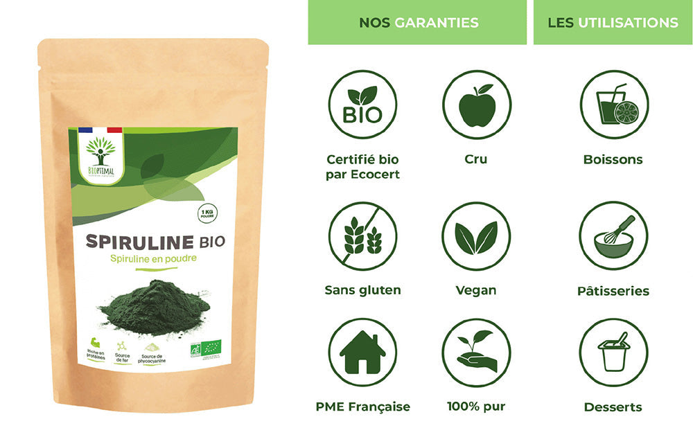 Spiruline bio poudre -  Bioptimal Bioptimal Superaliment infusion.organic