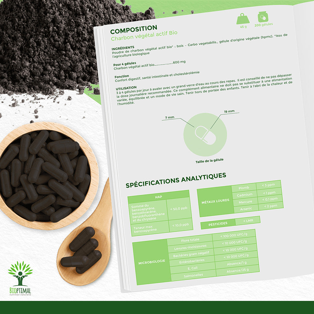 Charbon bio gélules - Bioptimal Bioptimal Complément alimentaire infusion.organic