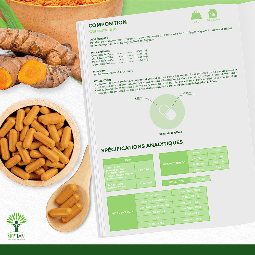 Curcuma bio gélules - Bioptimal Bioptimal Complément alimentaire infusion.organic