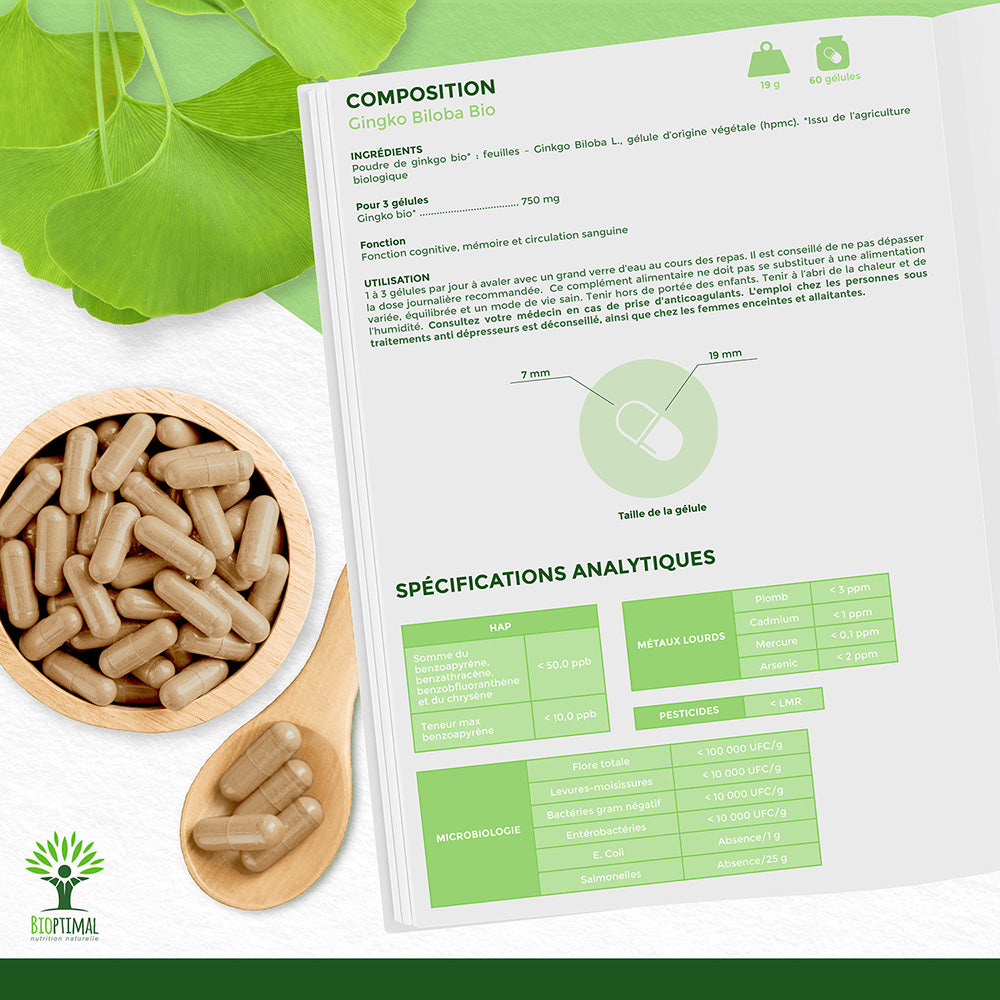 Ginkgo Biloba bio gélules - Bioptimal Bioptimal Complément alimentaire infusion.organic