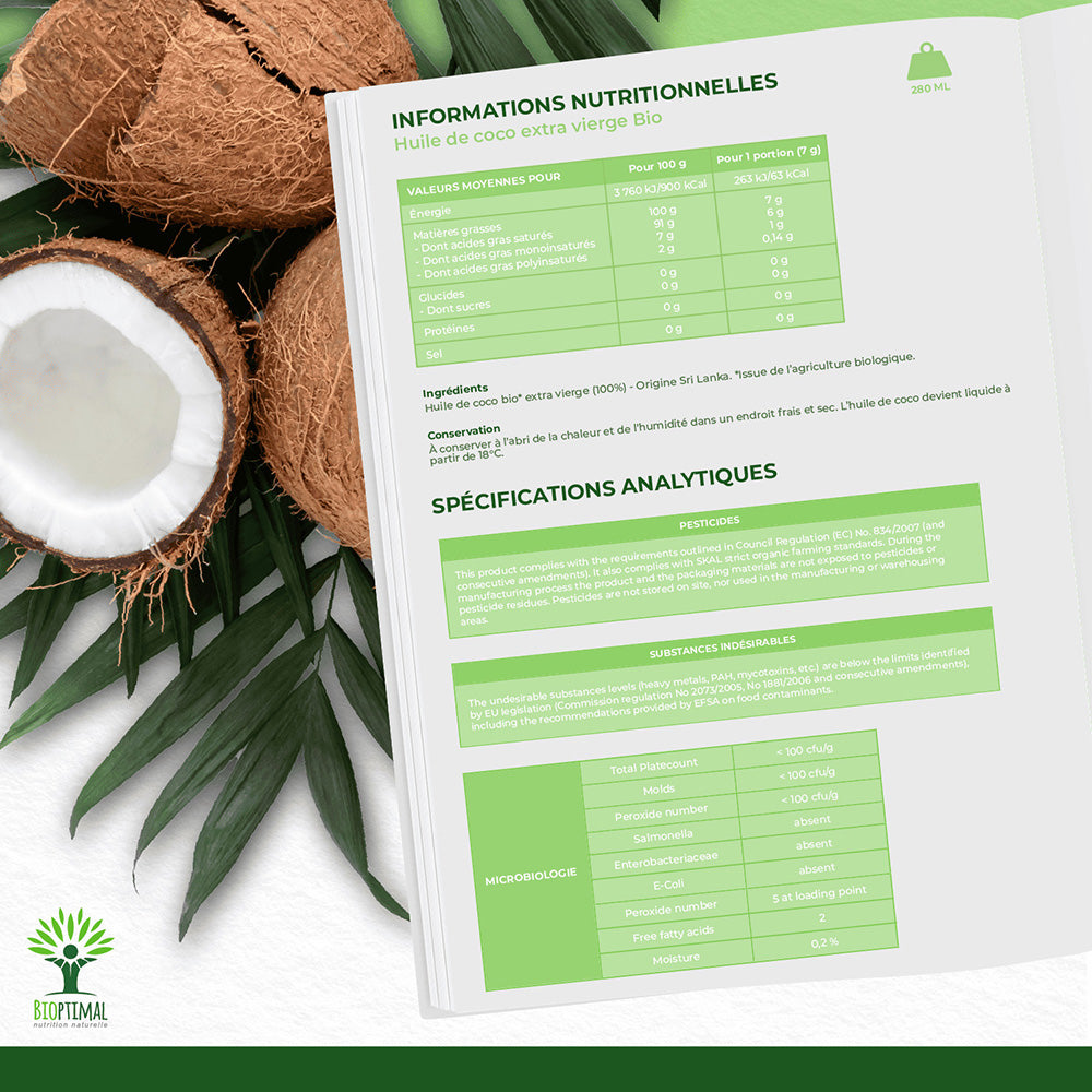 Huile de coco extra vierge bio -  Bioptimal Bioptimal Superaliment infusion.organic