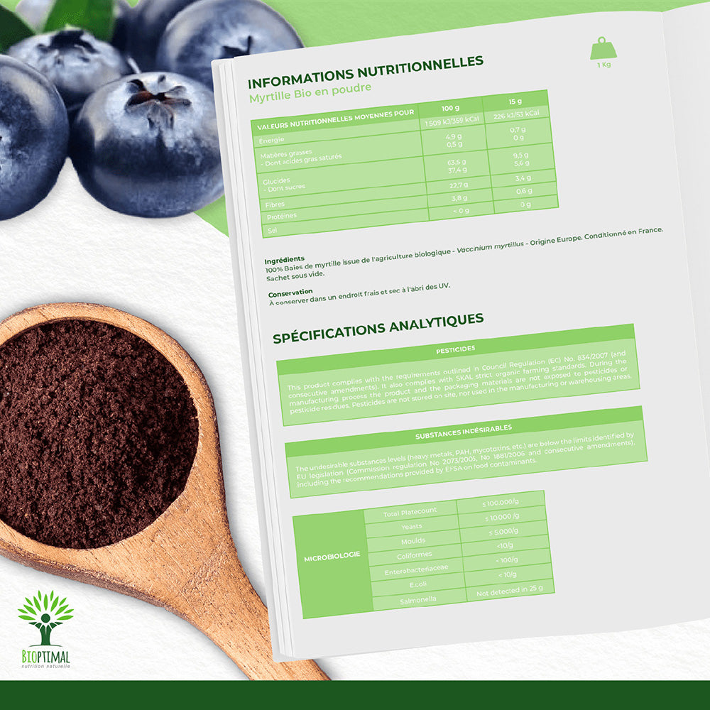 Myrtille bio poudre -  Bioptimal Bioptimal Superaliment infusion.organic