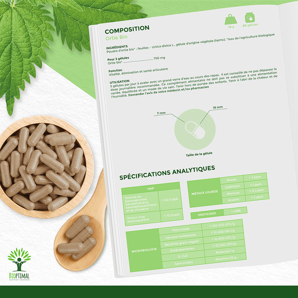 Ortie bio gélules -  Bioptimal Bioptimal Complément alimentaire infusion.organic