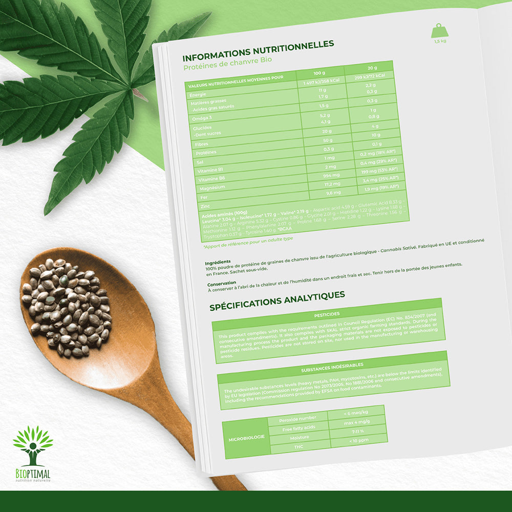 Protéines de chanvre bio poudre - Bioptimal Bioptimal Nutrition sportive infusion.organic