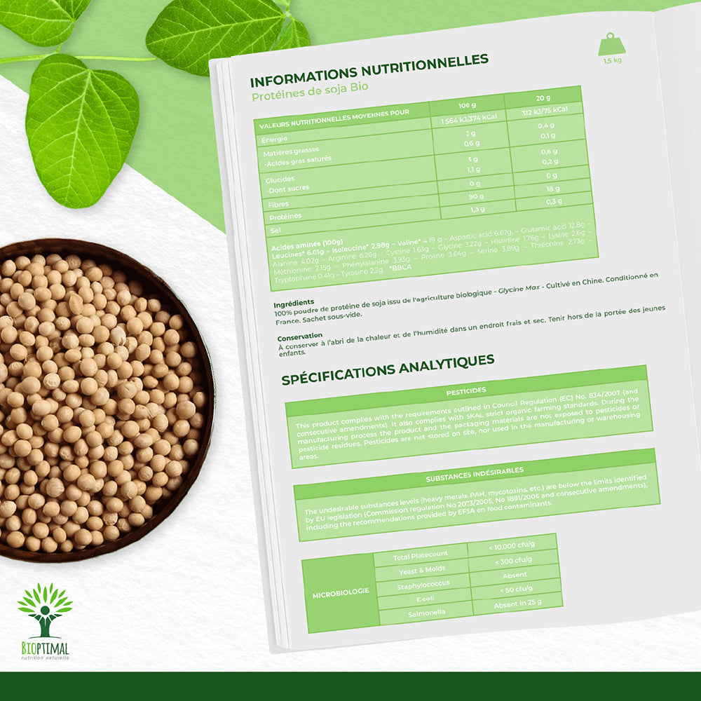 Protéines de soja bio poudre - Bioptimal Bioptimal Nutrition sportive infusion.organic