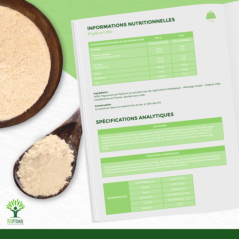 Psyllium bio poudre -  Bioptimal Bioptimal Superaliment infusion.organic