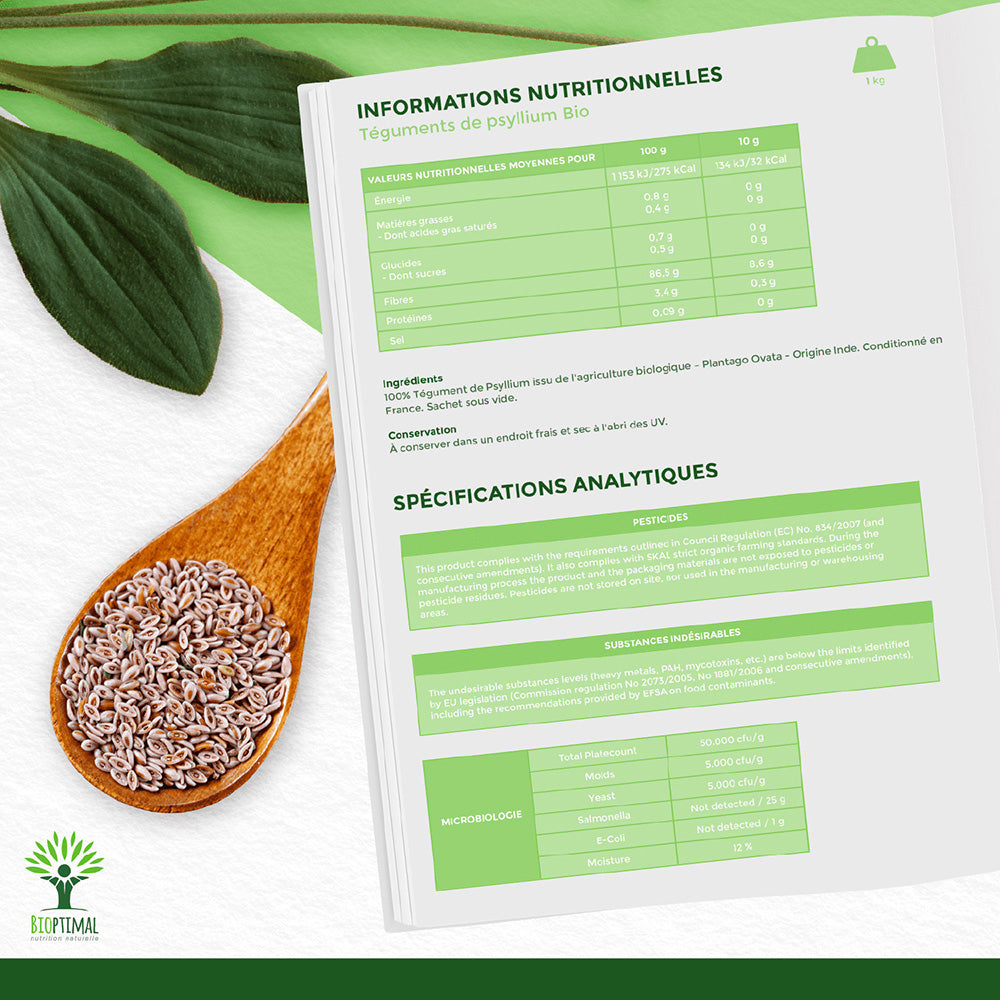Téguments de Psyllium bio -  Bioptimal Bioptimal Superaliment infusion.organic