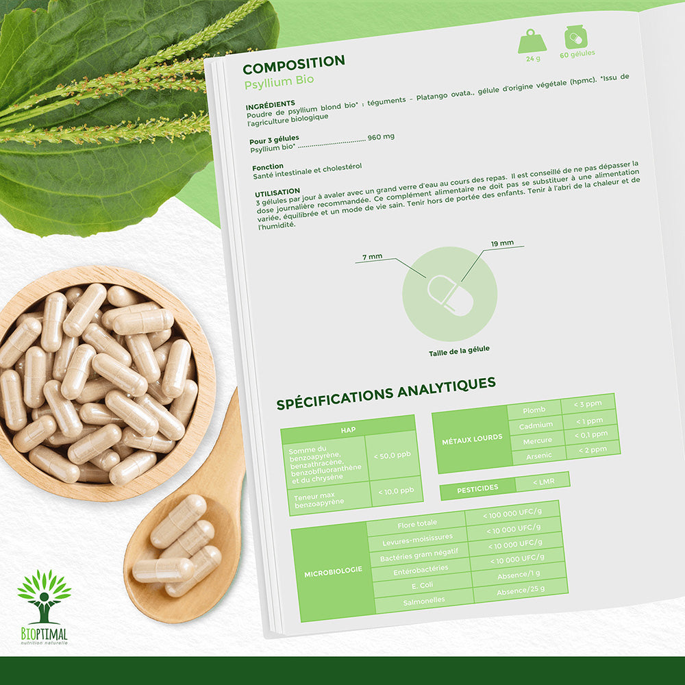 Psyllium bio gélules -  Bioptimal Bioptimal Complément alimentaire infusion.organic