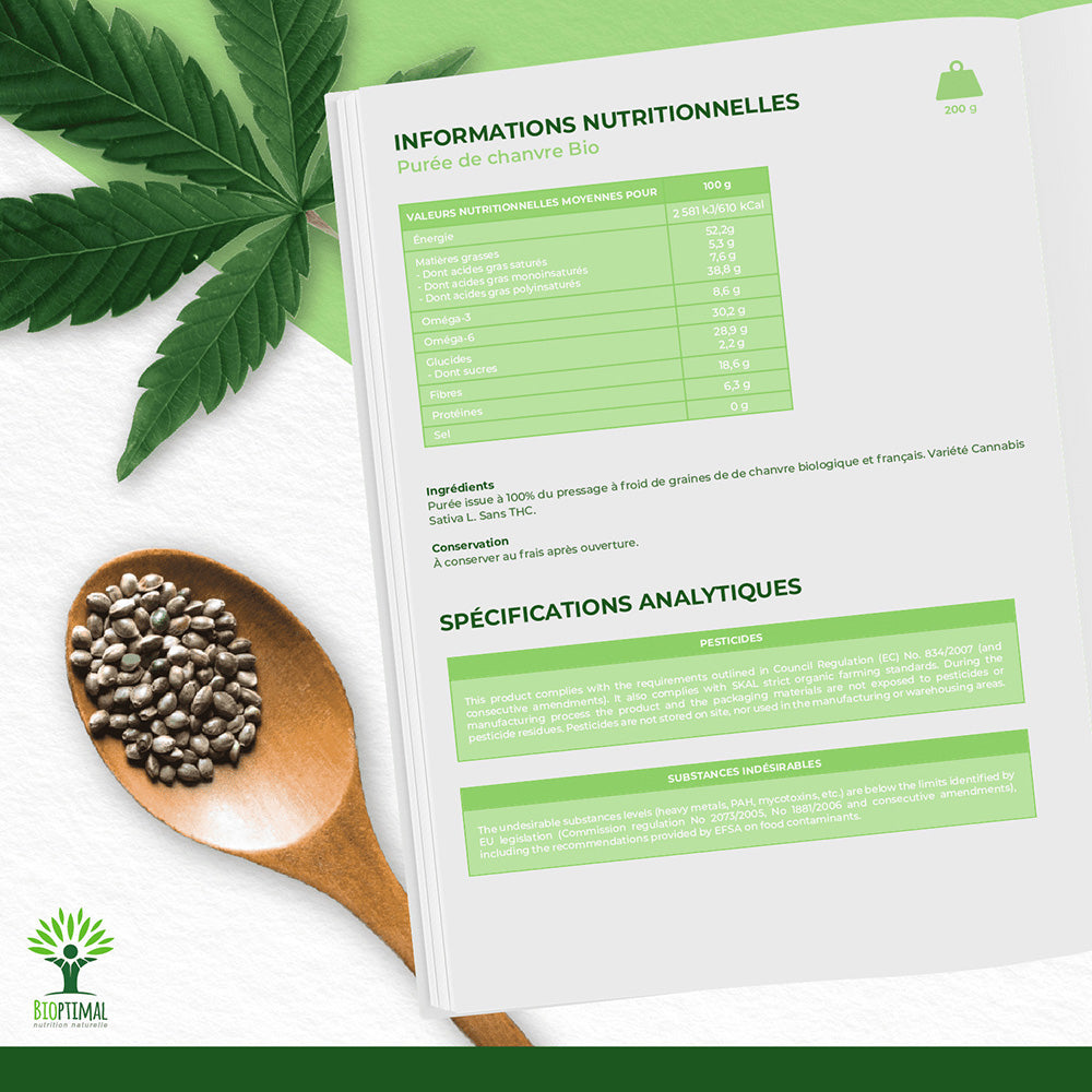 Purée de graines de chanvre bio -  Bioptimal Bioptimal Superaliment infusion.organic