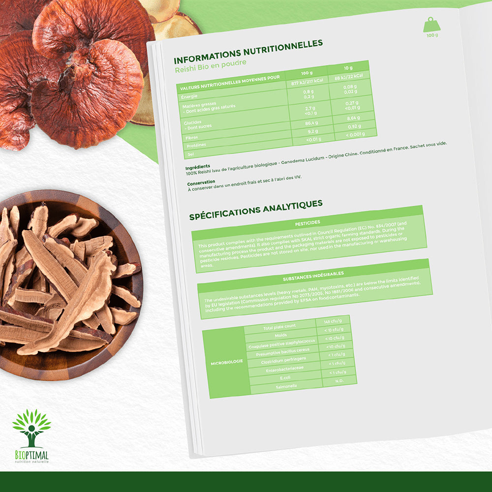 Reishi bio poudre -  Bioptimal Bioptimal Superaliment infusion.organic