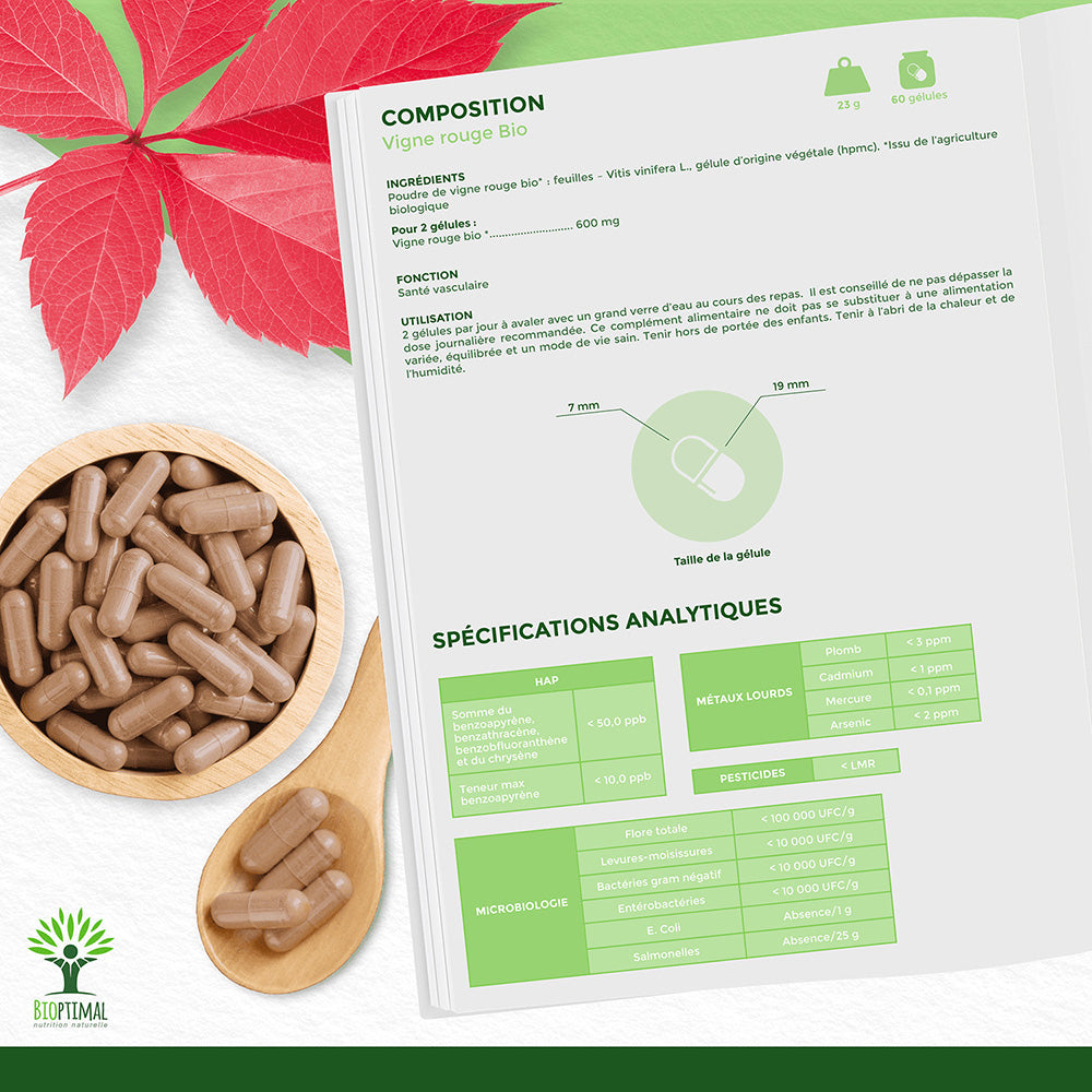 Vigne rouge bio gélules -  Bioptimal Bioptimal Complément alimentaire infusion.organic