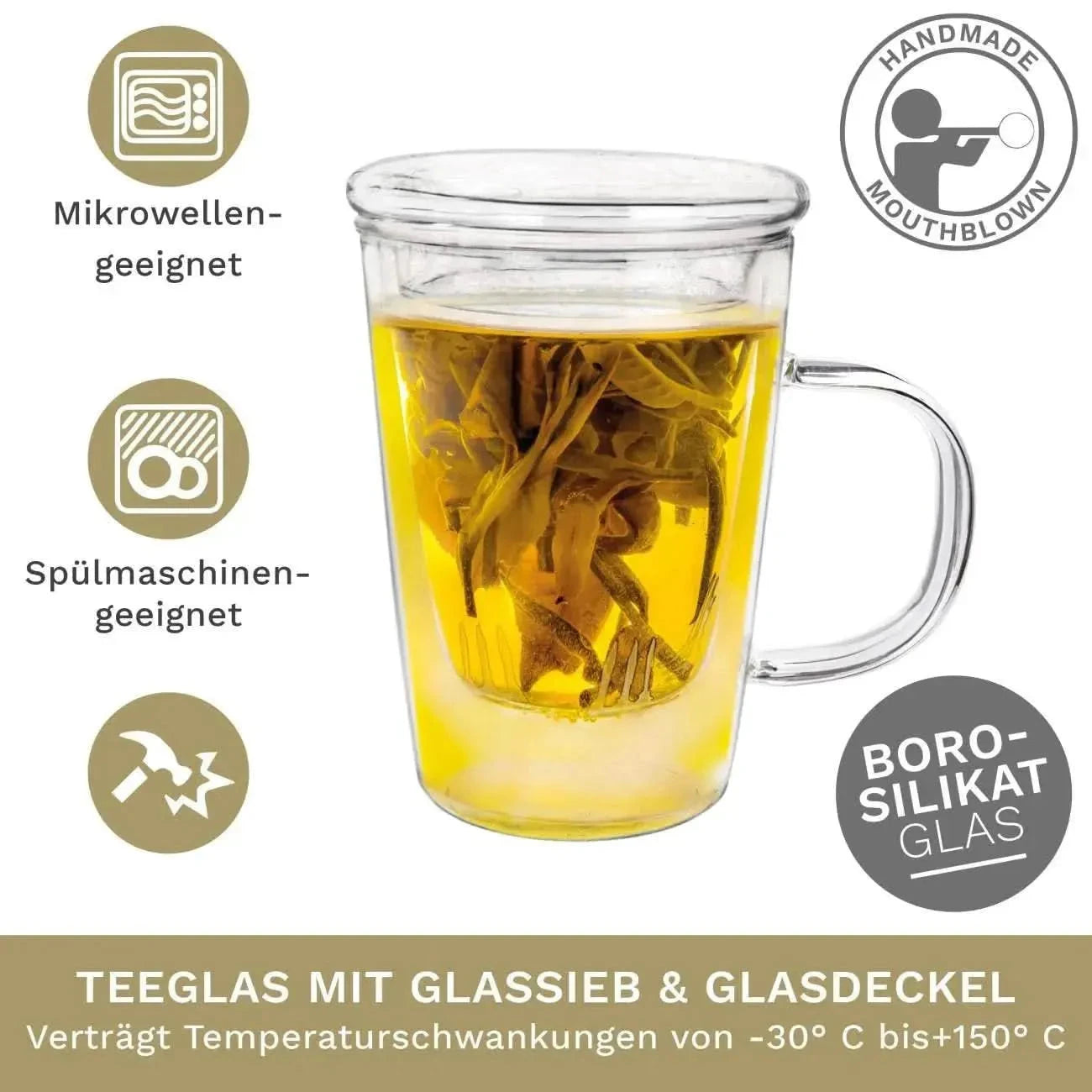 Tea Glass 400ml - Glass Tea Cup, Strainer & Lid - Teacup, Accessories - Accessories, Infuser, Teacup - infusion.organic