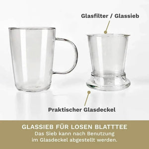 Tea Glass 400ml - Glass Tea Cup, Strainer & Lid - Teacup, Accessories - Accessories, Infuser, Teacup - infusion.organic