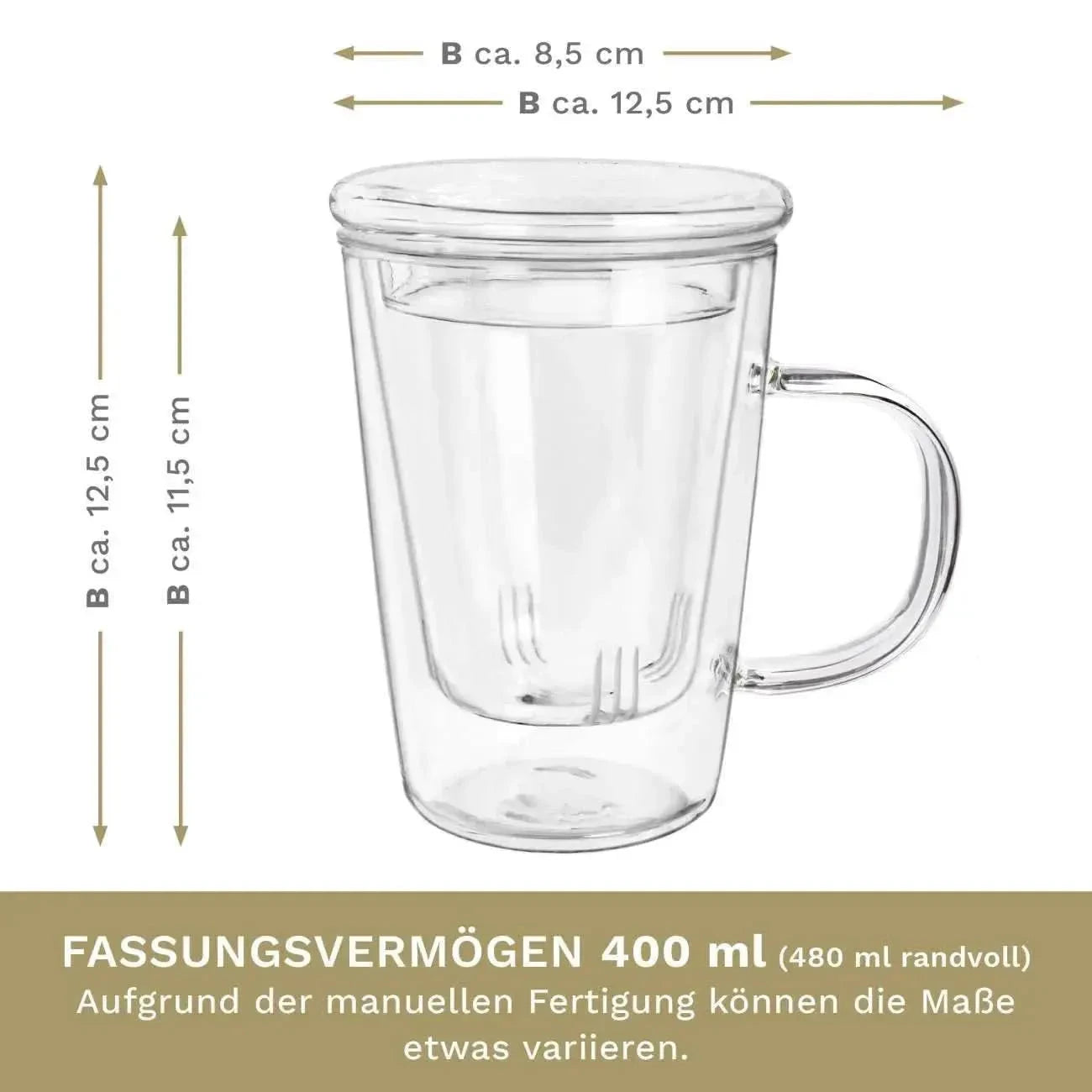 Tea Glass 400ml - Glass Tea Cup, Strainer & Lid - Teacup, Accessories - Accessories, Infuser, Teacup - infusion.organic