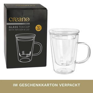 Tea Glass 400ml - Glass Tea Cup, Strainer & Lid - Teacup, Accessories - Accessories, Infuser, Teacup - infusion.organic