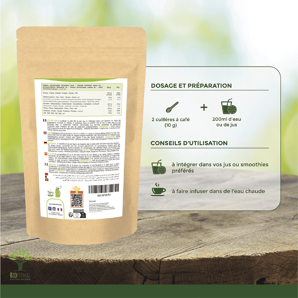 Ashwagandha bio poudre -  Bioptimal Bioptimal Superaliment infusion.organic